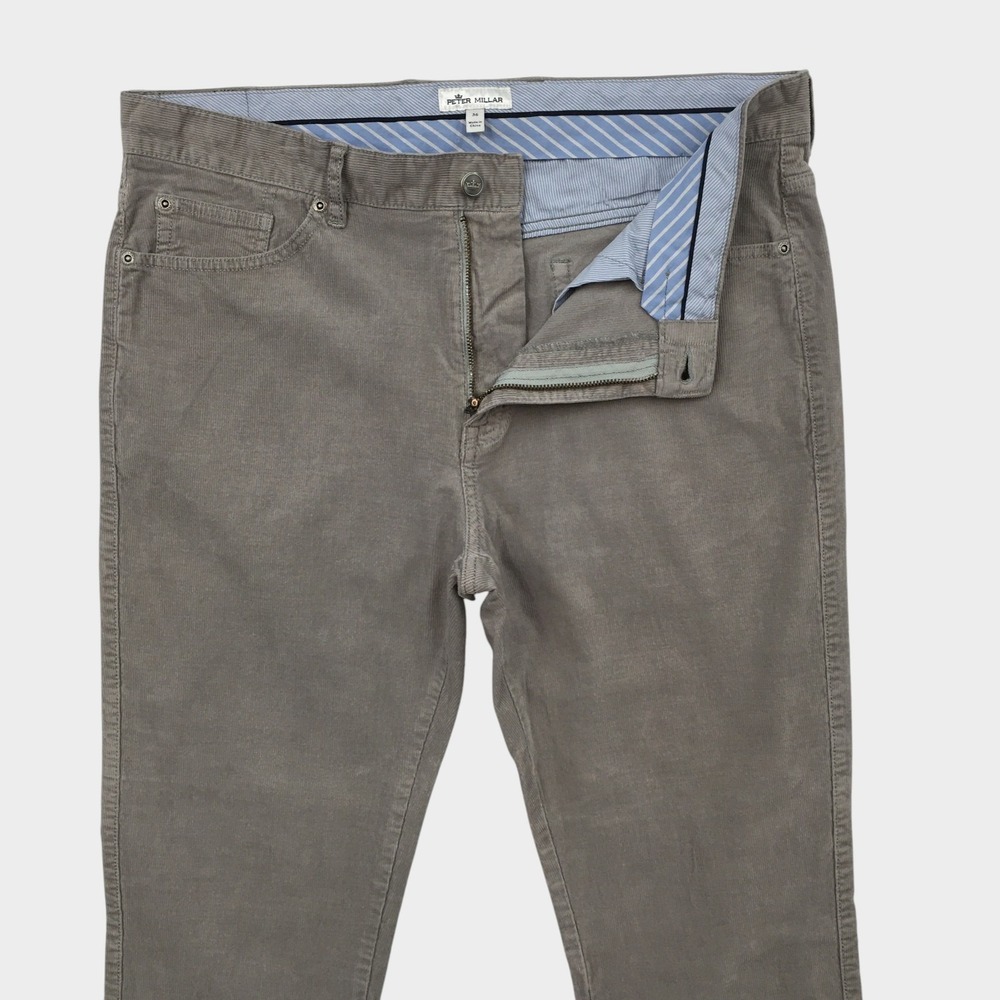 Peter Millar Mens Gray Corduroy Pants 5-Pocket Stretch Casual Trousers Size 36